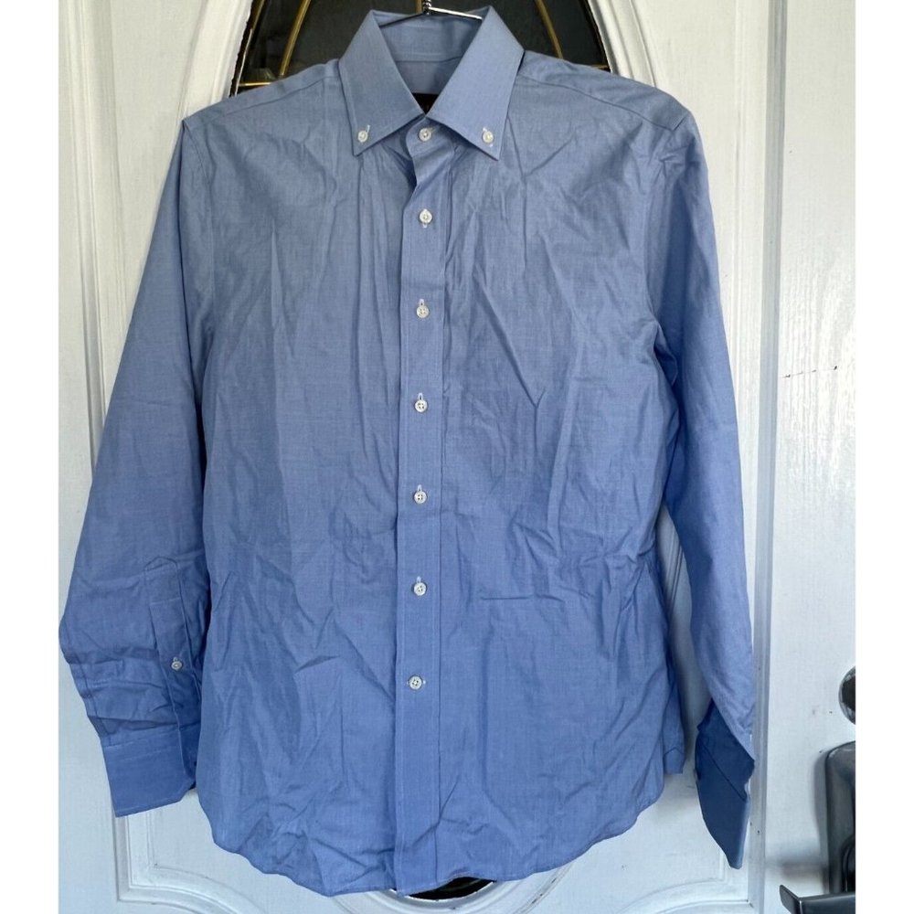 Knot standard Custom mens wear Blue Long sleeve front Button shirt‎ Size Small